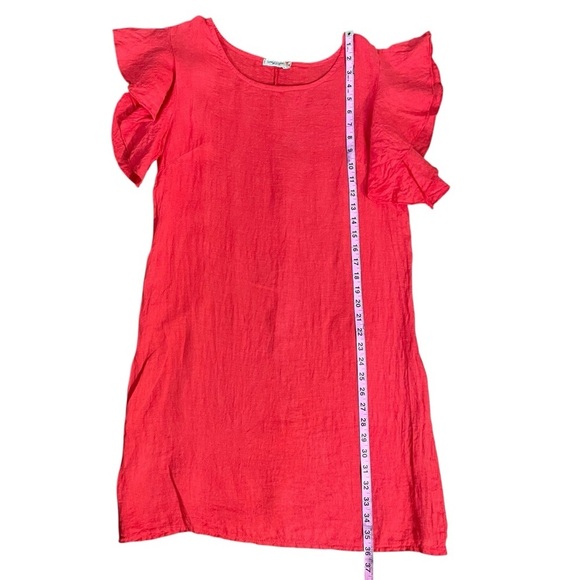 100% Linen Made in Italy Red Ruffle Sleeve Dress Sz S - Picture 7 of 7